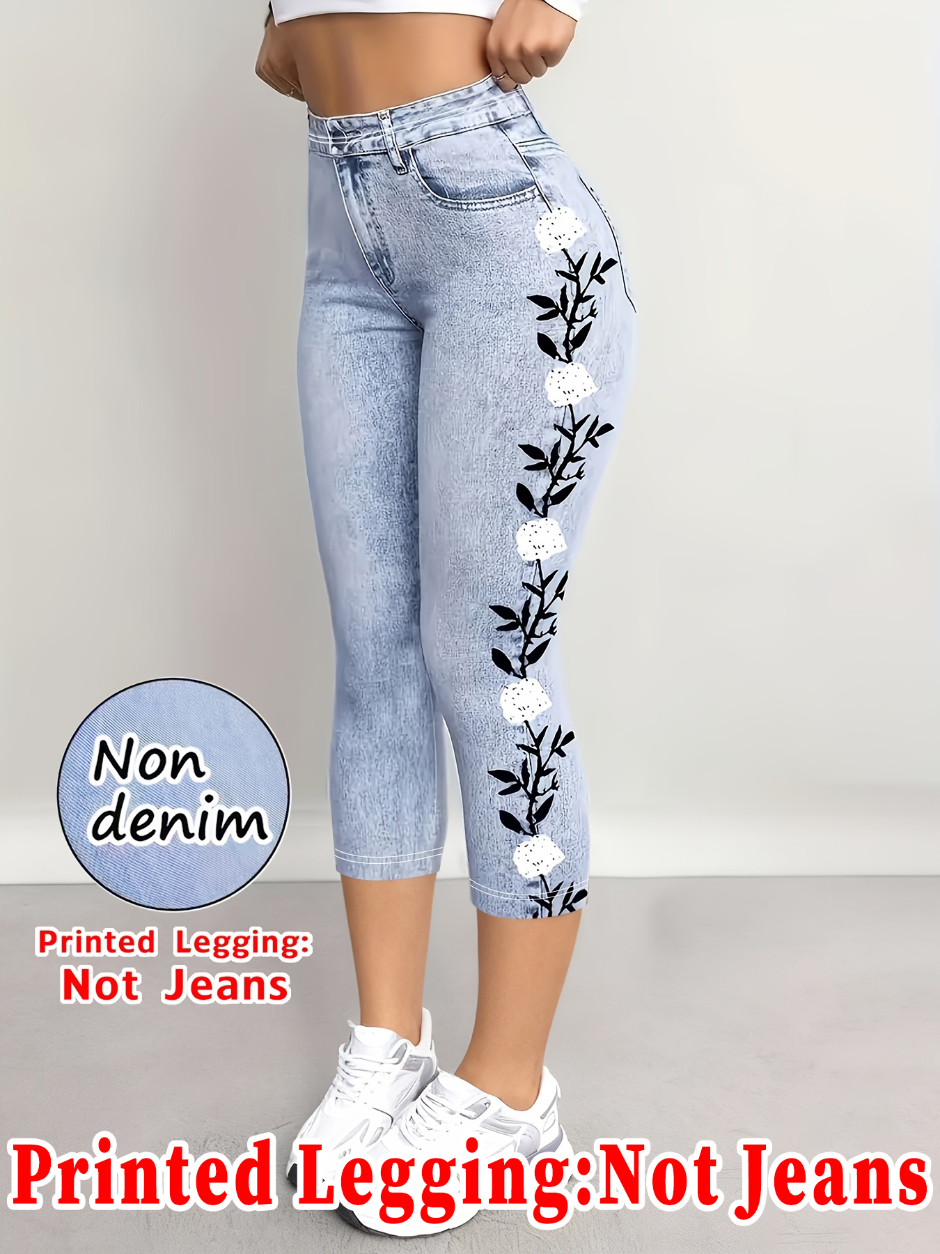 Capris imprimés pour femmes à la mode, design sans couture hautement élastique avec fausses poches, idéal pour les tenues décontractées et sportives