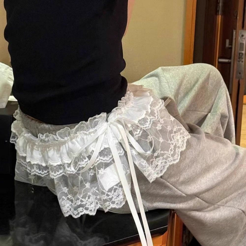 Mini jupes en dentelle pour femmes, élégantes, douces, Lolita, courtes, taille haute, Y2k, Streetwear, jupes à volants, garniture en dentelle, jupe rideau de fesses