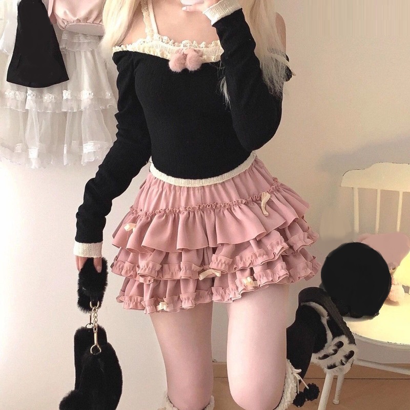 Femmes jupe courte femme taille élastique Tutu jupes à volants a-ligne Mini jupe gâteau plissée