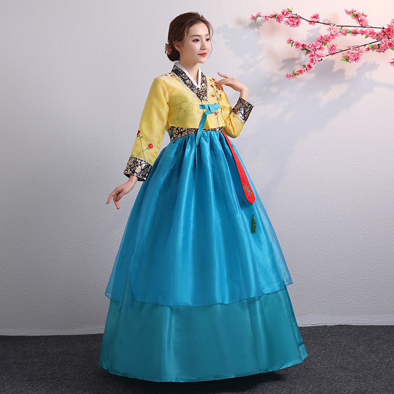 Hanbok pour femmes, Costume traditionnel coréen, vêtements de cour de spectacle de palais minoritaire, robe de danse pour fête de mariage, nouvel an, fleur