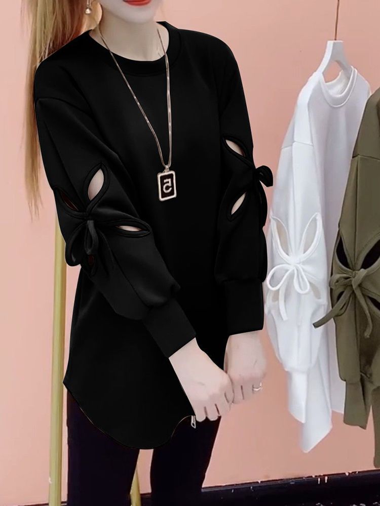 Femme T-shirt mode coréenne vêtements haut élégant printemps vêtements noir Streetwear décontracté Long blanc ample automne femmes T-shirt