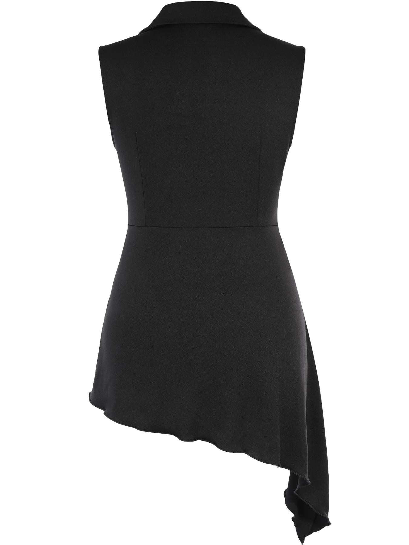 Chemise asymétrique sans manches pour femmes, t-shirt décontracté à col en v profond et boutons, hauts longs noirs pour femmes