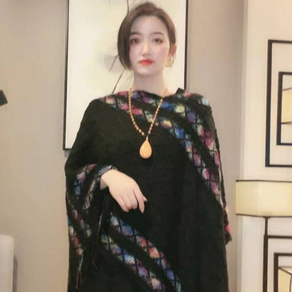 Poncho mongol chaud en peluche pour femme, Style ethnique, Imitation cachemire, rayures rhombiques, pompon, châle, enveloppes en tricot, mode hiver