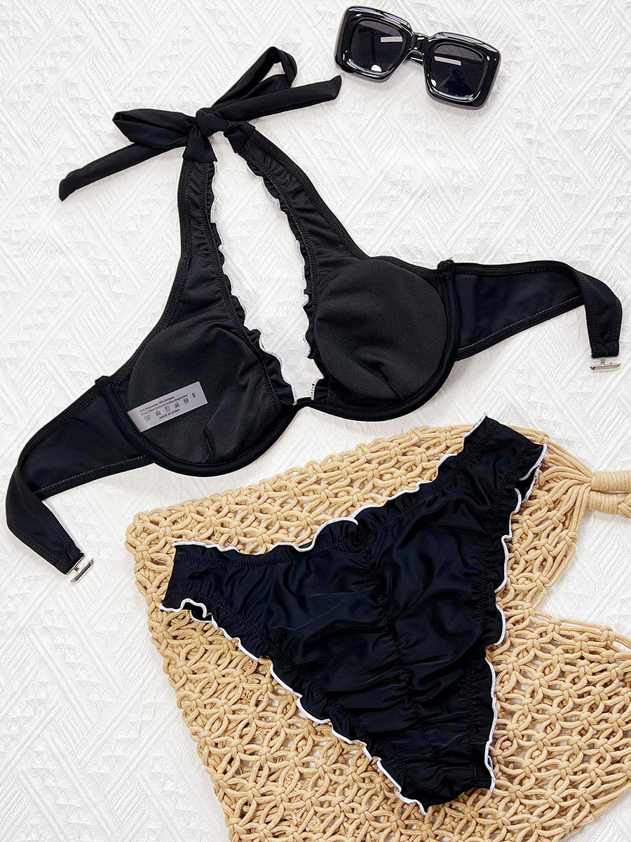 Volants à volants licou à armatures v-bar Bikini femmes maillot de bain maillot de bain pour femme deux pièces Bikini ensemble brésilien maillot de bain bain