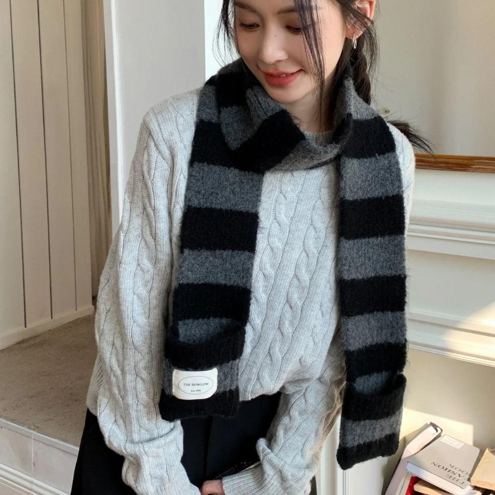 Écharpe rayée en laine pour femme, écharpe polyvalente, Design Y2K, Version coréenne, fine, étroite, longue, rayée, décontractée, hiver