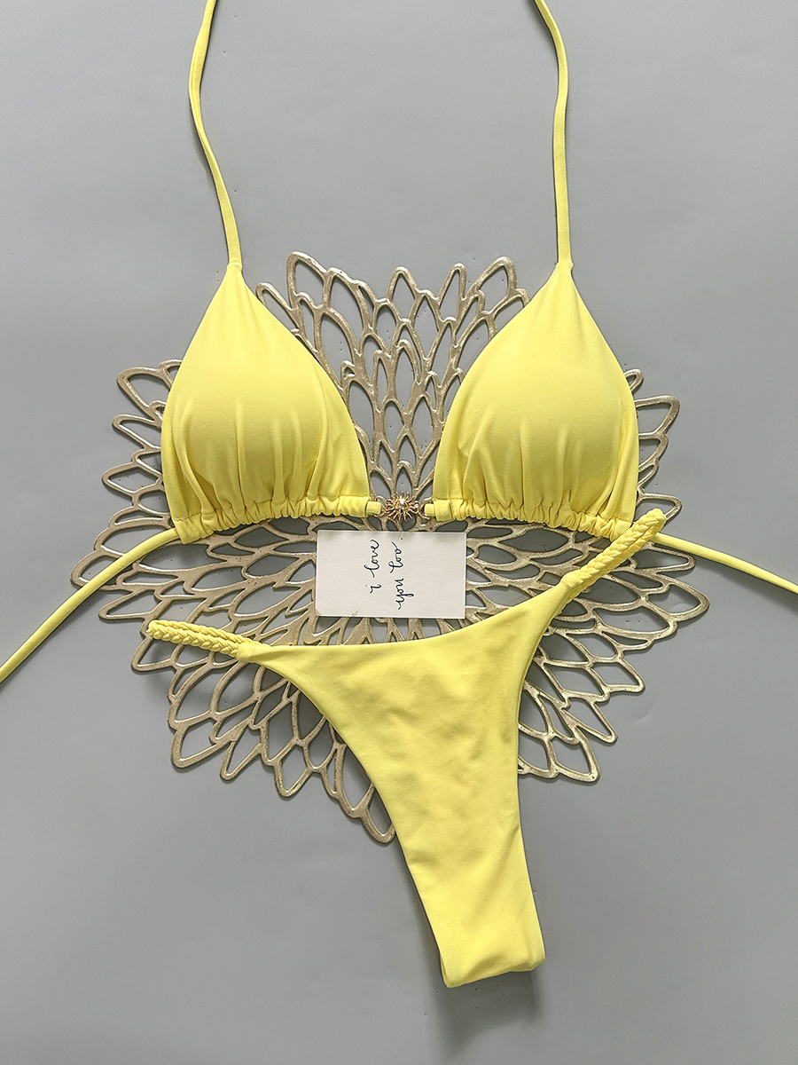 Ensemble deux pièces Bikini couleur unie maillots de bain femmes Sexy Push Up 2026 nouveau Micro mode plage vacances maillots de bain