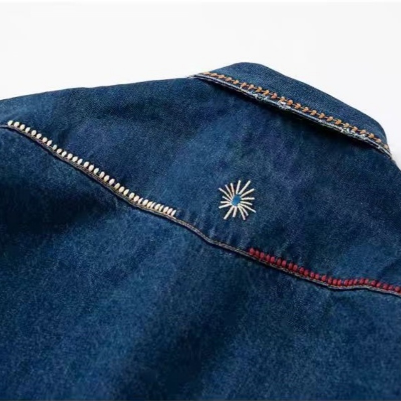 ABOORUN-Veste en Jean Déchiré Brodé pour Homme, Combinaison en Denim, Mode