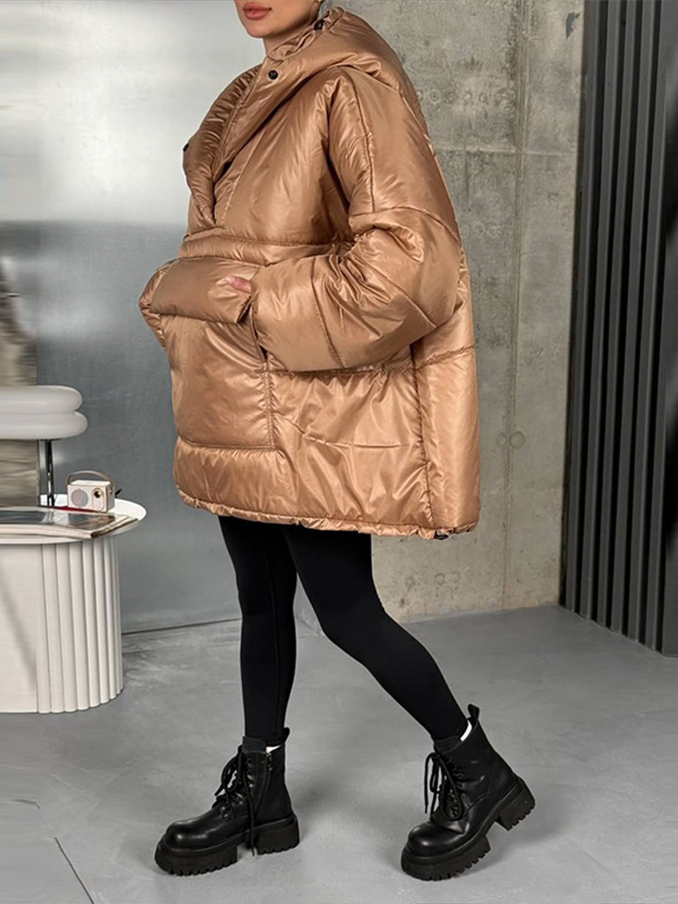 Manteau matelassé surdimensionné à capuche, grandes poches, ourlet à cordon de serrage, manches longues, coupe ample, décontracté, pour femmes, manteaux chauds, tenue polyvalente hiver 2026