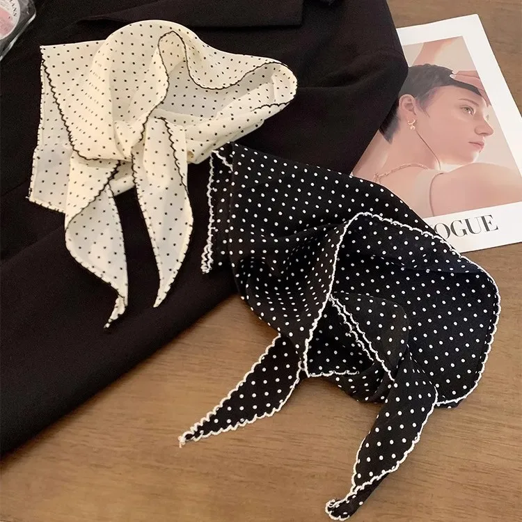 Petite écharpe coréenne fraîche, foulard à rayures fines, bandeau à pois doux, Turban triangulaire, bandeau pour cheveux pour filles, 2025