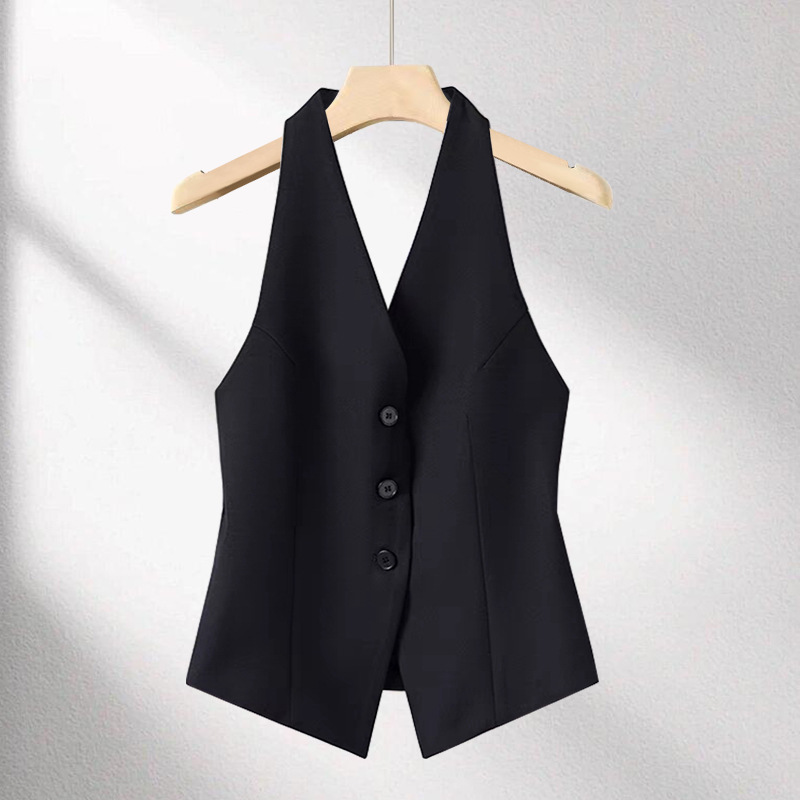 Gilet de costume pour femme, nouvelle collection printemps-été, sans manches, dos nu, polyvalent, haut féminin, chaleco mujer