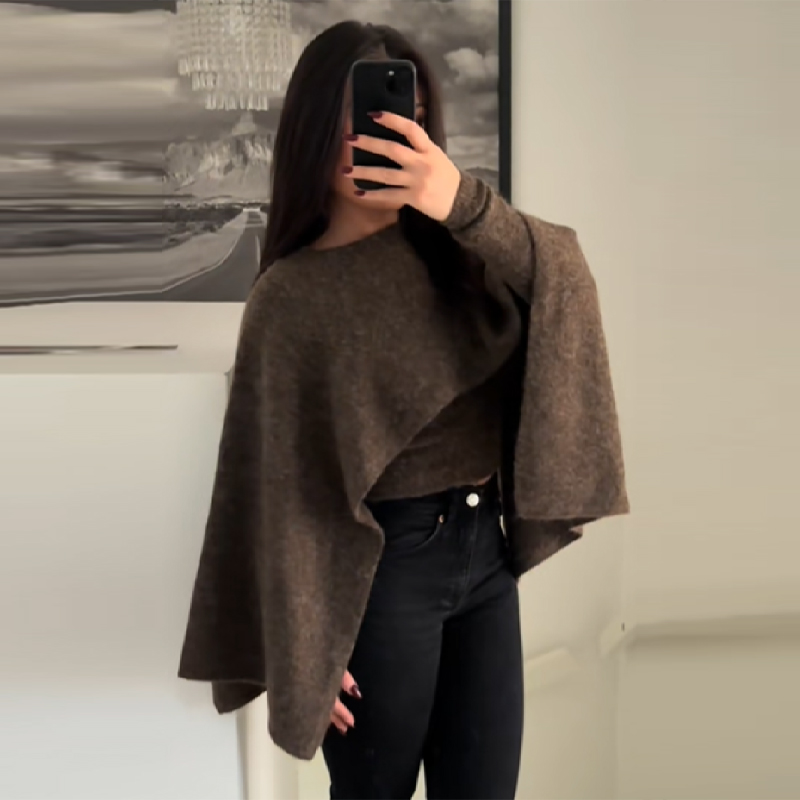 Chic décontracté tricots dame mode élégant modeste classique polyvalent Simple Cape hauts fête à la mode automne femme tricoté chandails