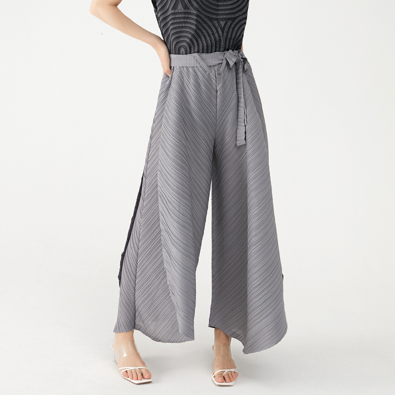 ATA YAKE-Pantalon Plissé à Jambes Larges pour Femme, Vêtement Esthétique Décontracté, avec Ceinture, Style Dubaï, Été