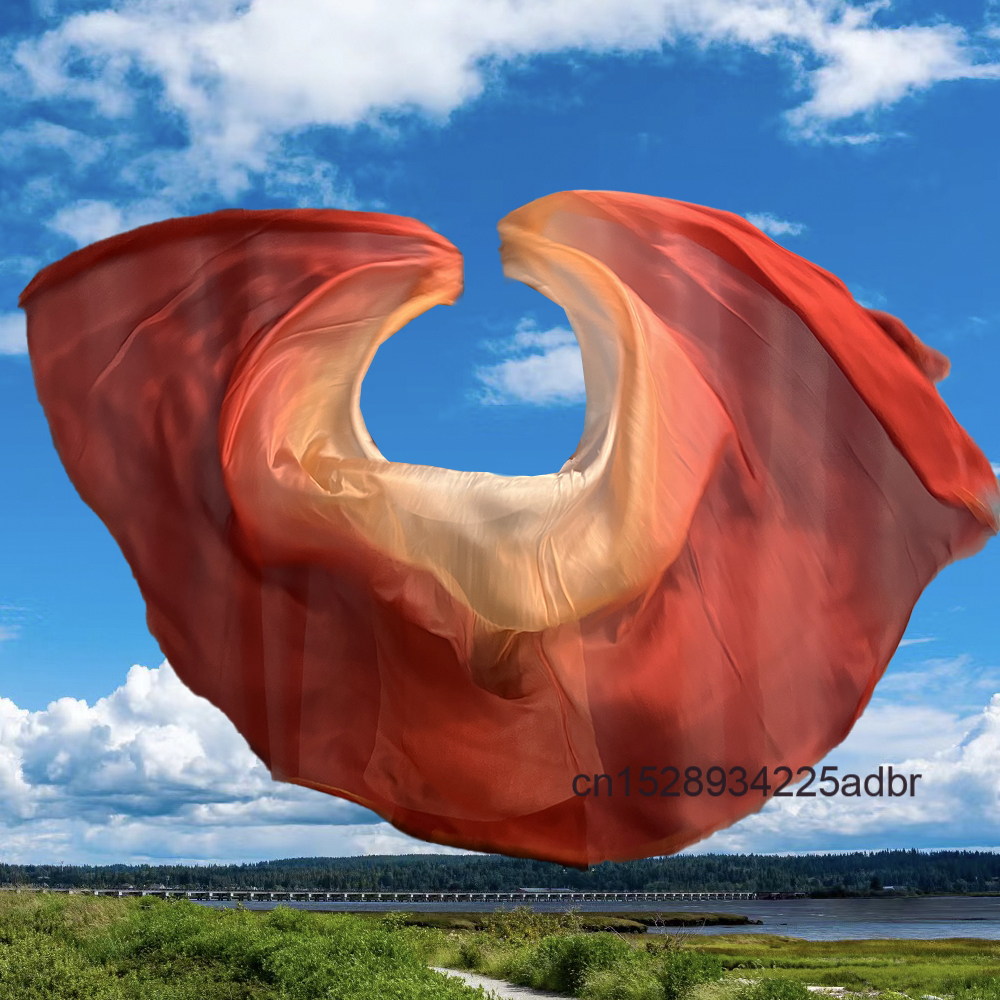 Blanc + Orange + vin rouge 100% voiles de soie véritable châles femmes écharpe personnalisé voiles de danse du ventre teint à la main voile de soie chinoise