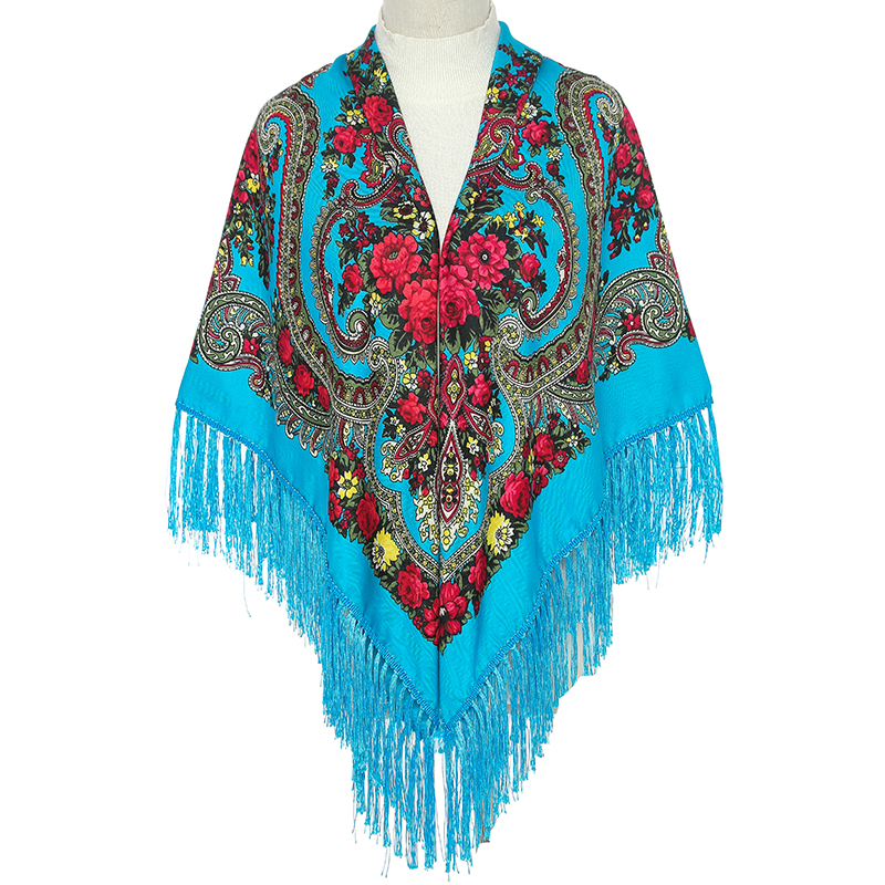 Écharpe carrée pour femme 51*51 pouces, châle rétro à franges, foulards en coton imprimé, hijab, écharpes russes ukrainiennes brodées, cape, bandana