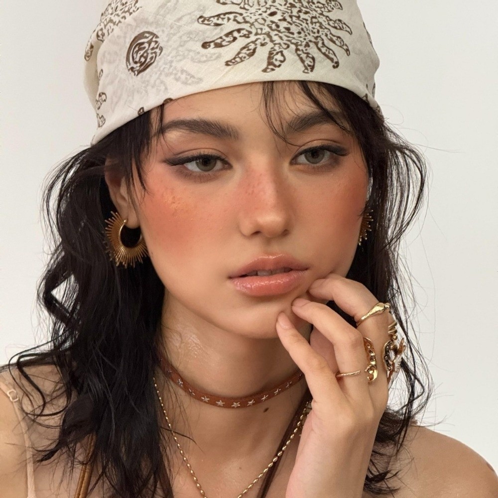 Foulard carré rétro à motif floral Y2K Hip Hop, Bandeau pour cheveux, Bandana punk pour filles