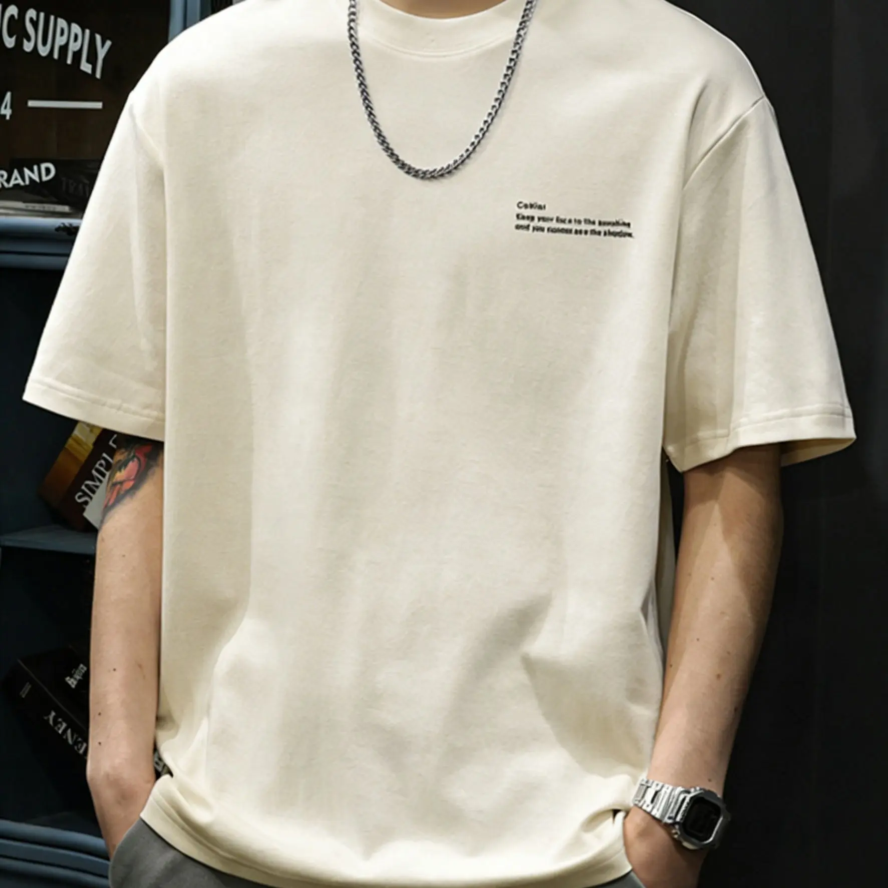 T-shirt minimaliste pour hommes, décontracté, en coton, à manches courtes, streetwear d'été