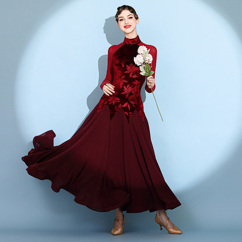 Robe de danse moderne imprimée en velours 2124, robe de performance pour femmes pour la danse de salon, la valse et les spectacles sur scène