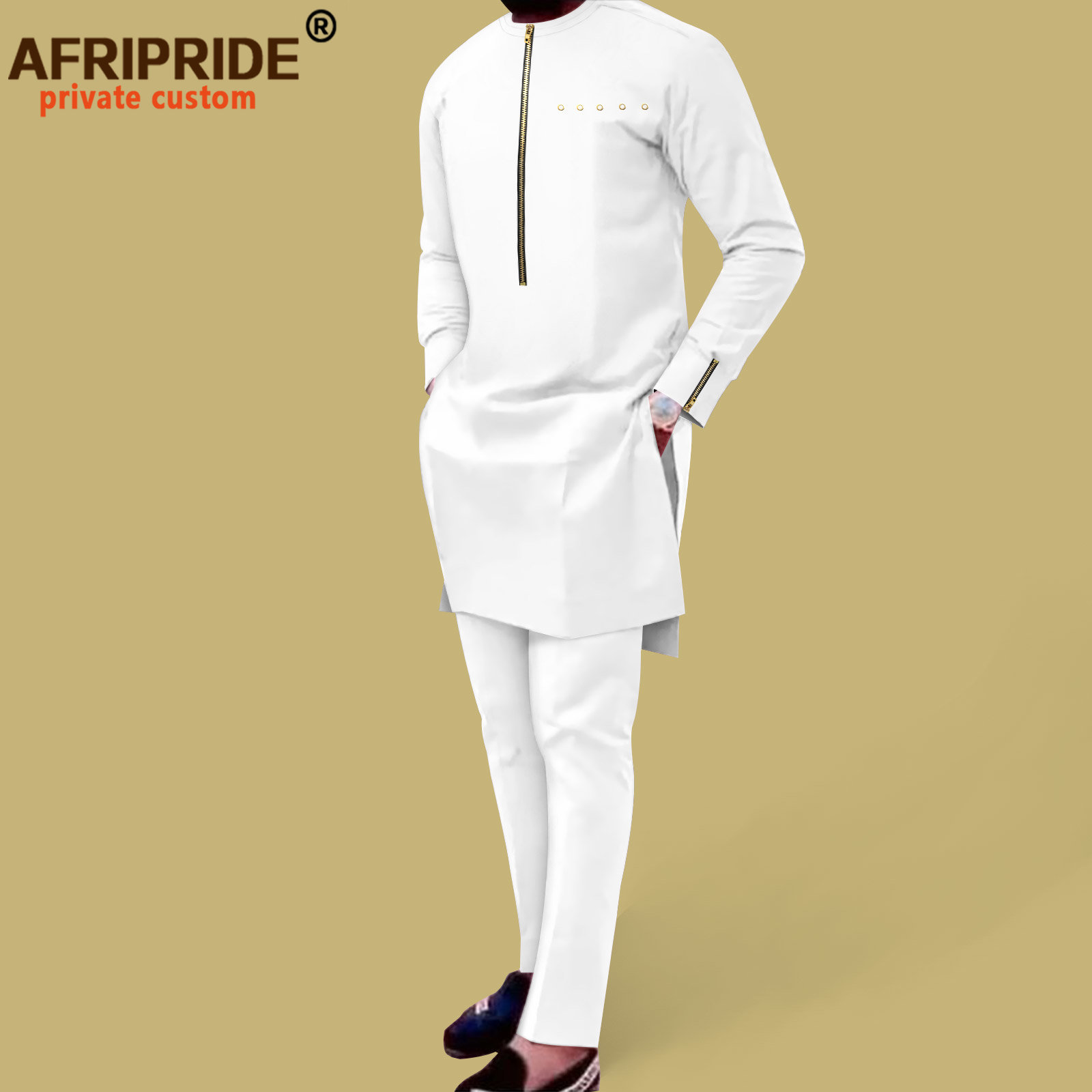 Bazin Riche-Vêtements traditionnels africains pour hommes, chemises et pantalons à fermeture éclair, ensemble 2 pièces formel trempé pour soirée de mariage, A2316036
