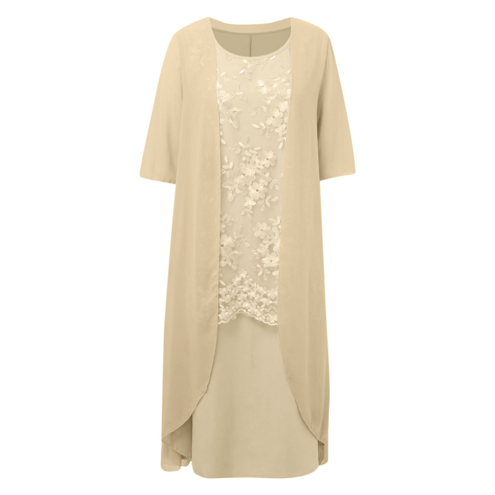 Robes pour filles femmes décontracté robe brodée col rond robe élégante demi manches en mousseline de soie châle robe Mujer Elegante