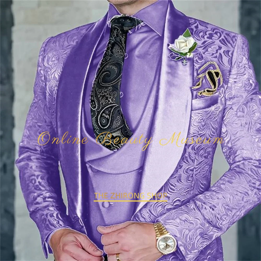 Costume 3 Pièces Premium pour Homme : Veste, Gilet et Pantalon Jacquard – Tenue de Mariage, Cérémonie, Soirée Formelle, Smoking Élégant Personnalisé