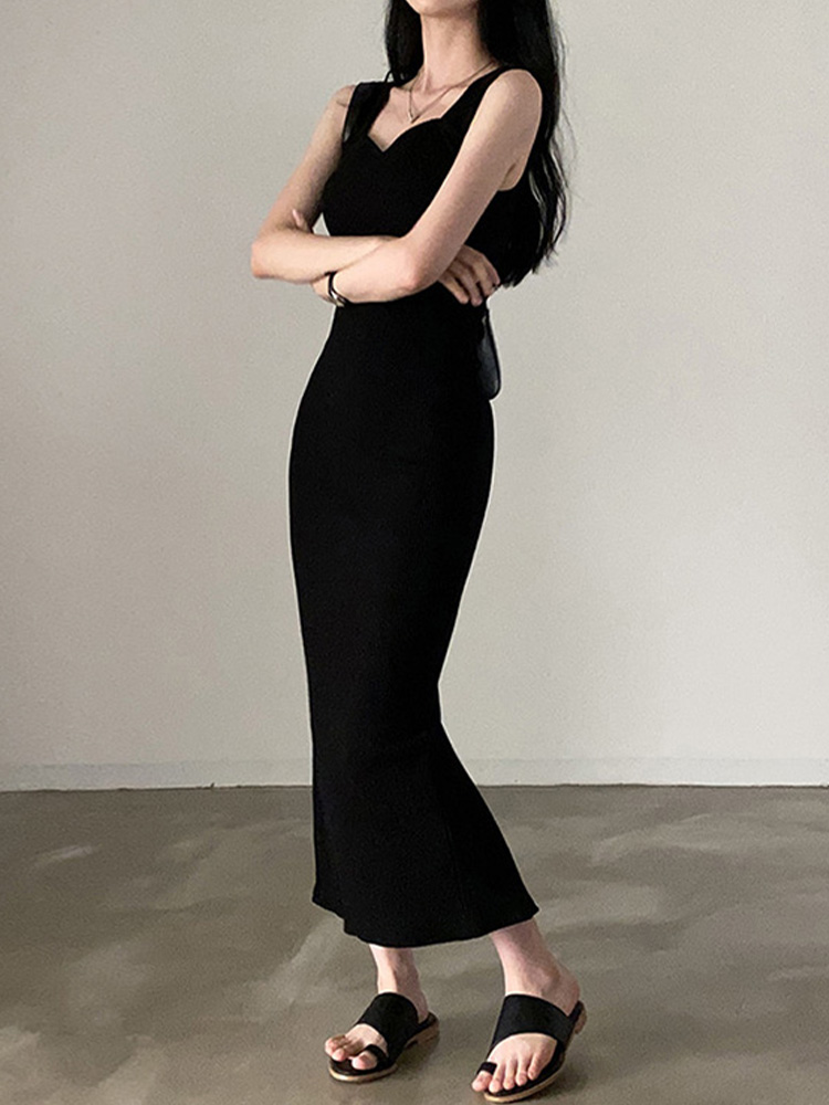 Robe longue en maille pour femmes, mode coréenne, col carré, décontractée, vêtements vintage Y2K assortis