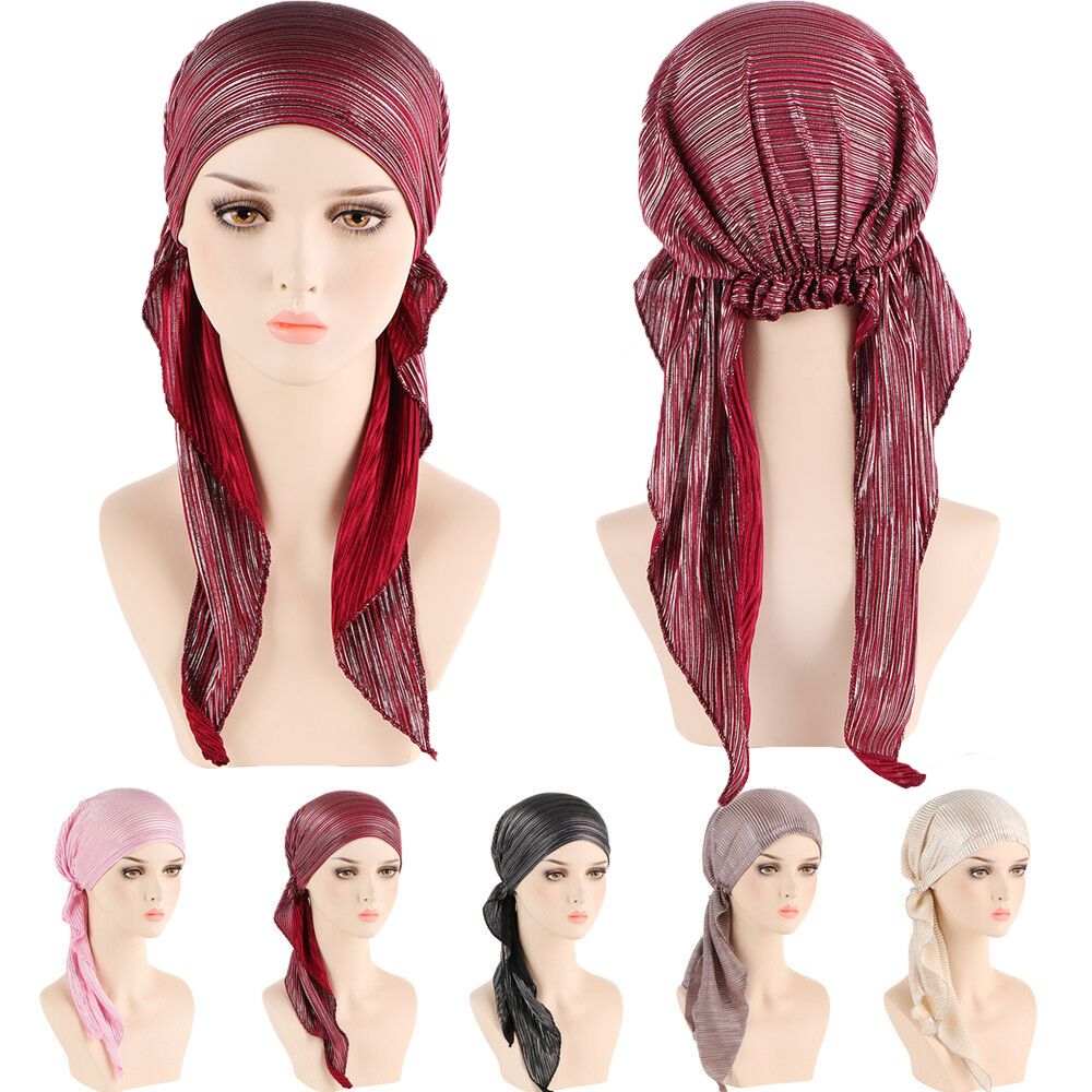 Couvre-chef pour perte de cheveux, Turban, Foulard, Bonnet pré-noué, Hijab musulman, Bonnet chimio, Bonnet élastique brillant à paillettes