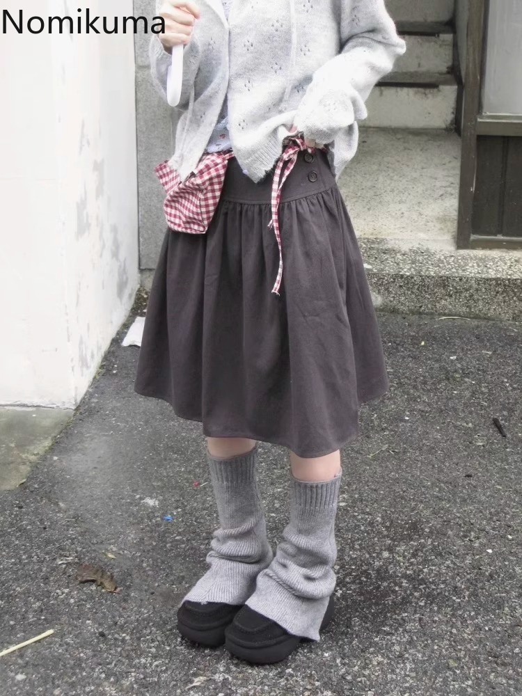 2025 Faldas Mujer De Moda Jupe Vintage pour femmes coréen Saia taille haute ample Jupe couleur unie Chic plis été a-ligne jupes