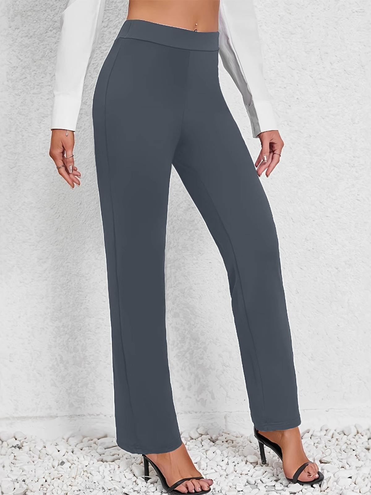 Pantalons décontractés à jambes droites et taille haute, de couleur unie, populaires en Europe et en Amérique, pour le printemps et l'été