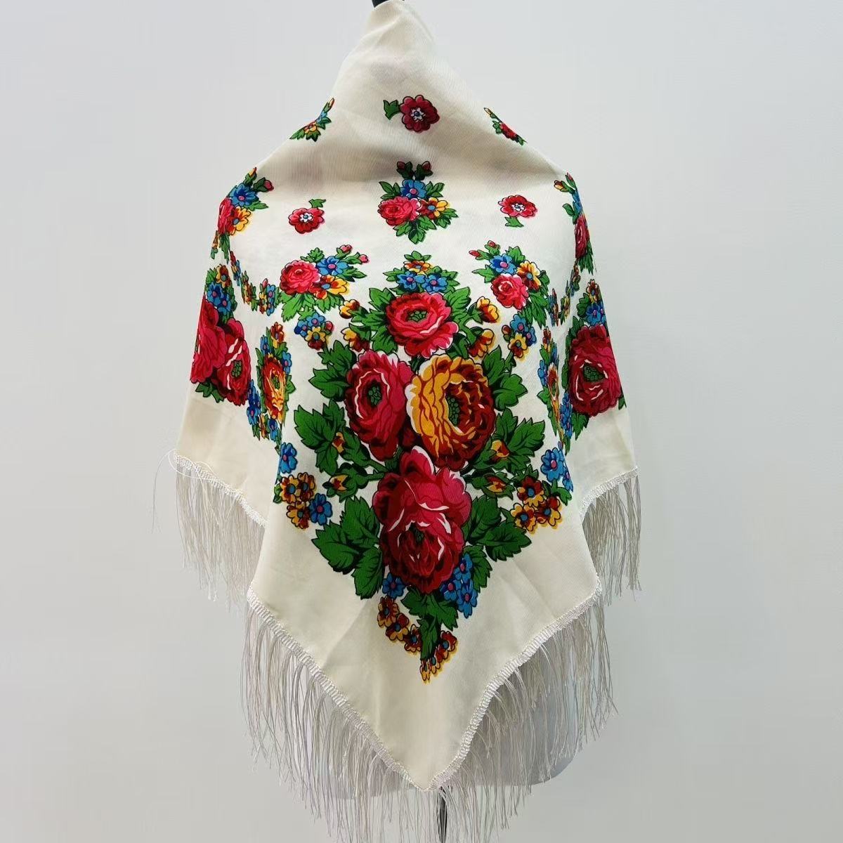 Foulard carré National russe pour femmes, 120x120cm, imprimé Floral de luxe, châles ukrainiens à franges, Bandana pour dames