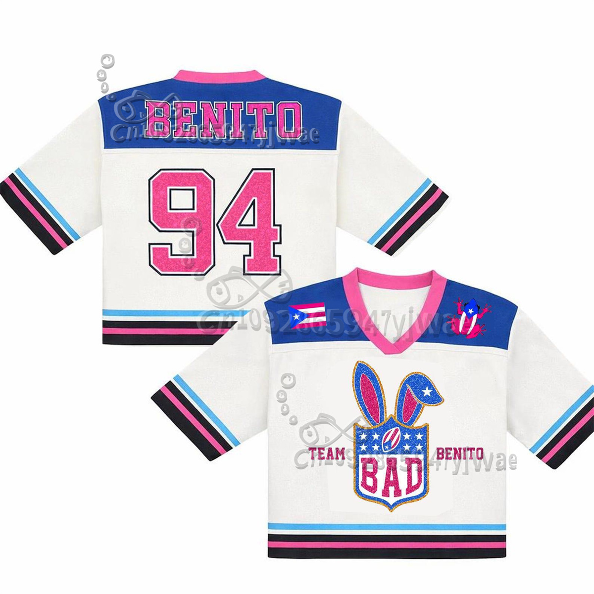 Maillot de football en mesh Benito Bowl Top avec drapeau de Porto Rico, col en V, streetwear tendance, manches courtes, t-shirt d'été pour femmes