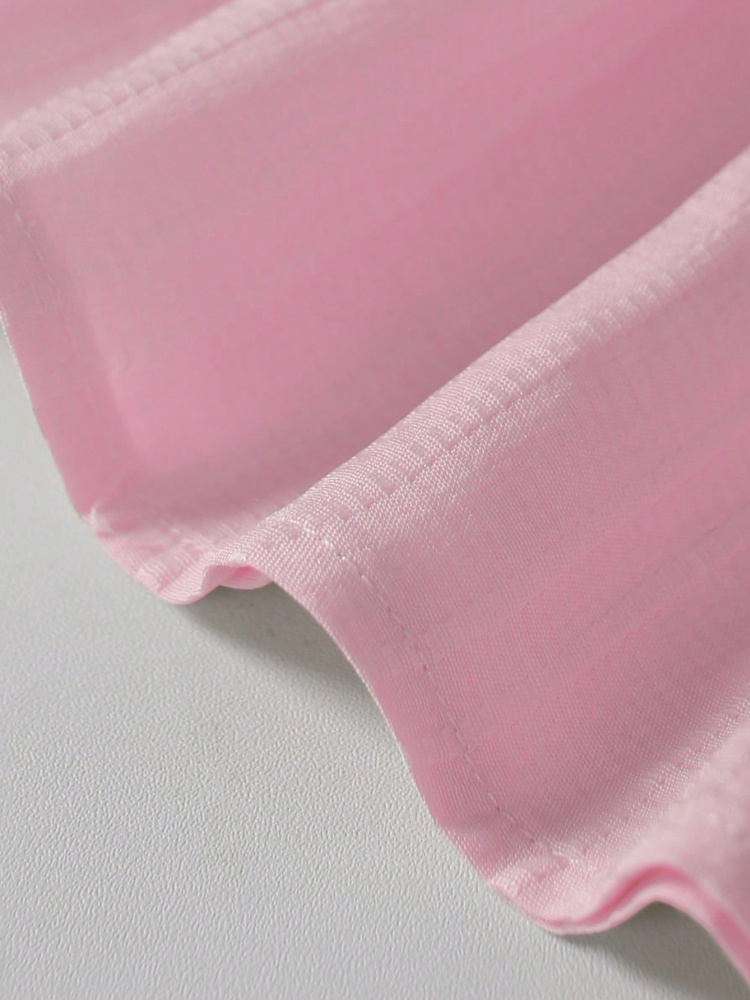Robe Courte Texturée Femme à Bretelles Fines, Col en V, Rose Uni, Semi-Élégante, Sexy, Décontractée, avec Volants et Nœud au Dos pour l'Été
