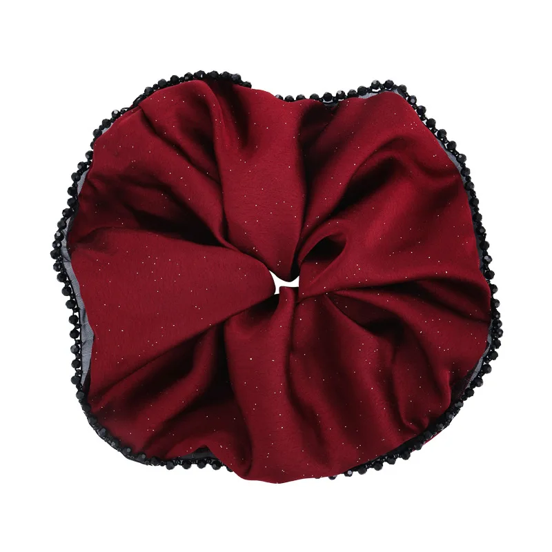 Chouchous en Satin brillant pour cheveux, étoile rétro, surdimensionné, perles en dentelle, bandeaux pour femmes, corde de tête élégante, cravate pour cheveux, accessoires de fête pour dames