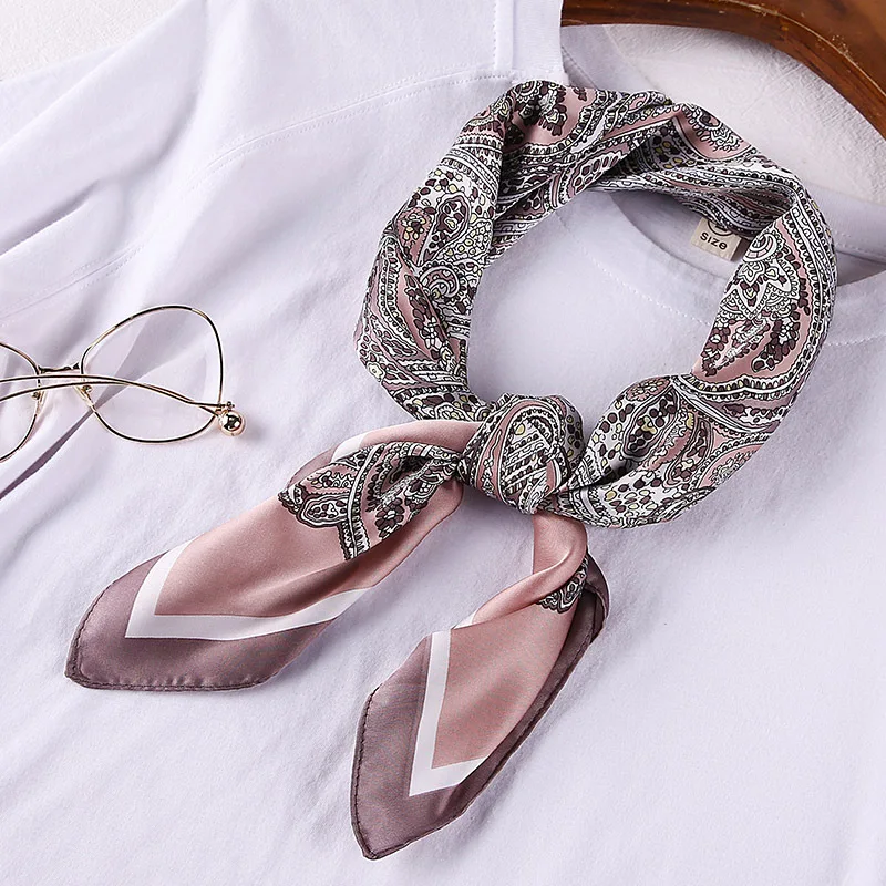 70cm Bandana foulard pour femmes mode Paisley imprimé mouchoir soie Satin Hijab écharpes femme carré cou foulards livraison directe