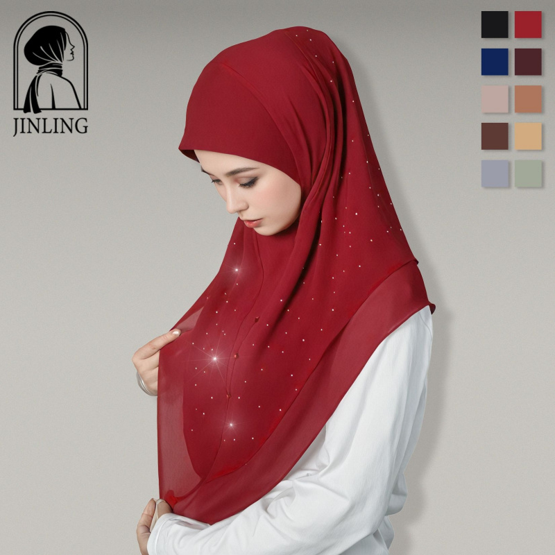 Nouveau foulard carré en mousseline de soie perlée et strass, style international, uni, pour femme, pratique
