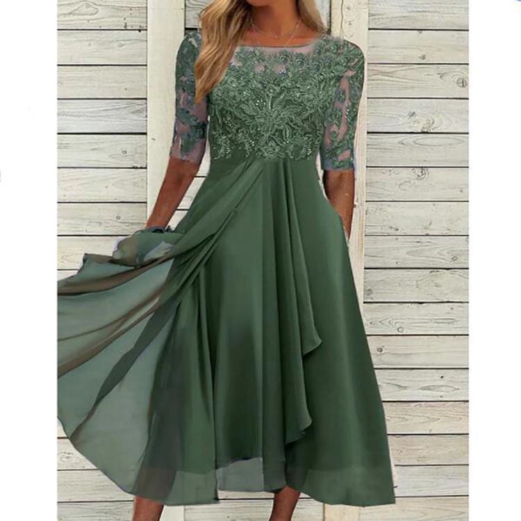 Robes pour femmes robe Simple romantique avec mousseline de soie Patchwork dentelle évider robe longue robe de soirée de demoiselle d'honneur vêtements pour femmes