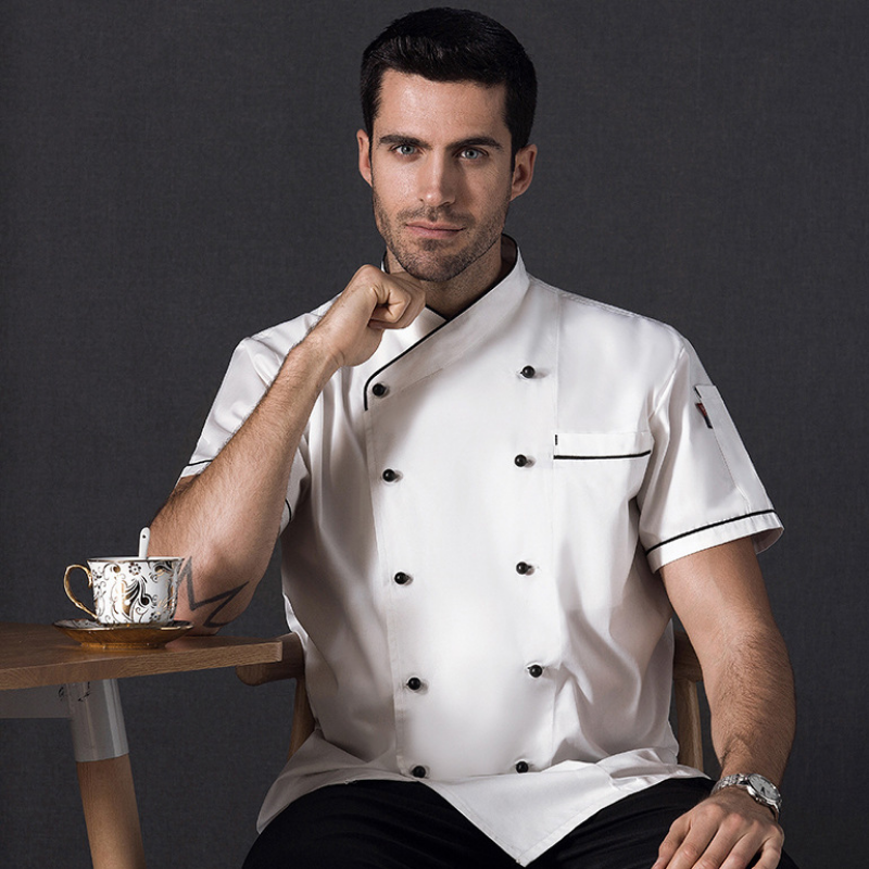 Vêtements de travail de chef, uniforme de chef, veste à double boutonnage, manches courtes, vêtements de cuisinier de restaurant et d'hôtel