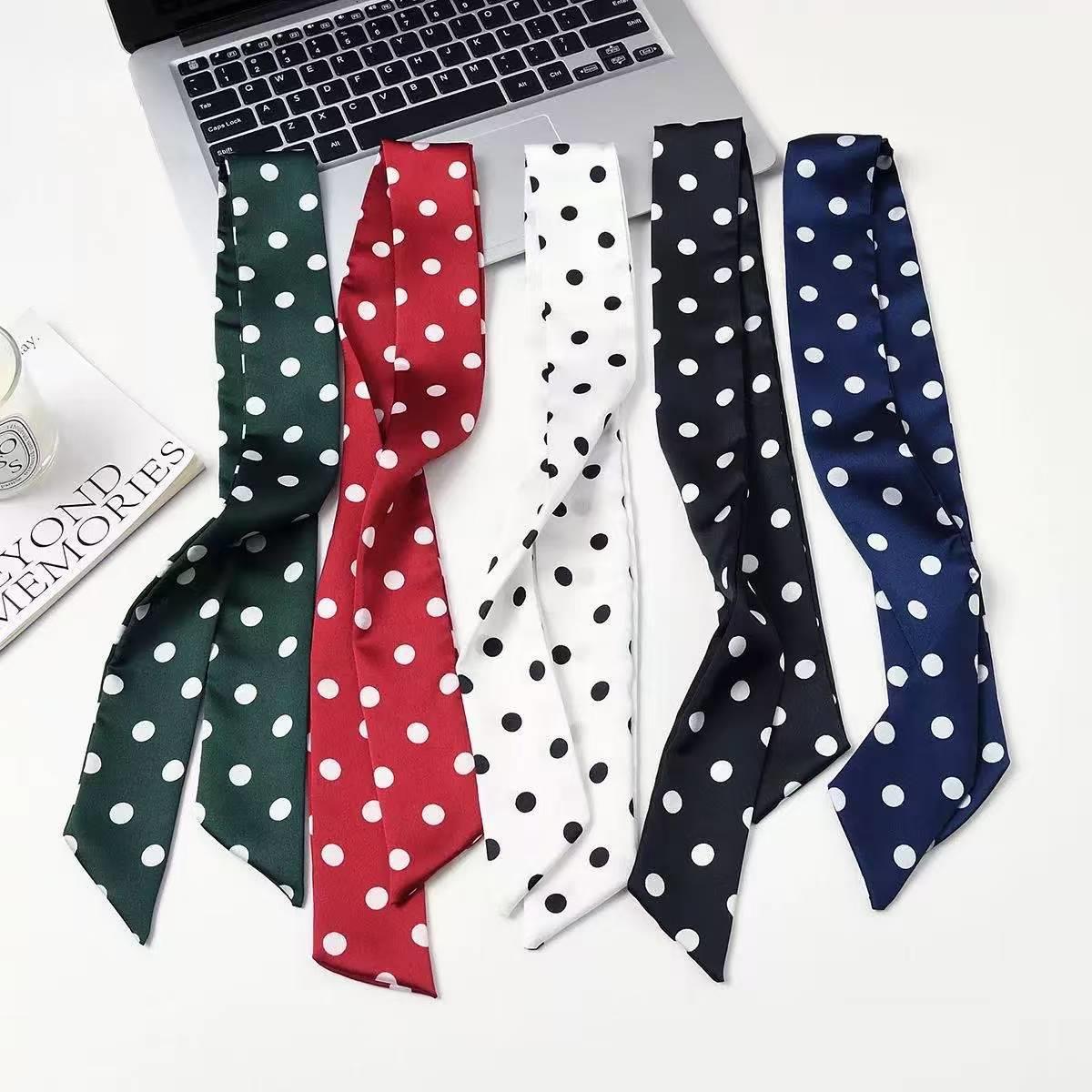 200*5 cm longue écharpe en soie élégant à pois foulard pour les femmes foulards de cou étroit Satin mince écharpe sac ruban bandeaux écharpe