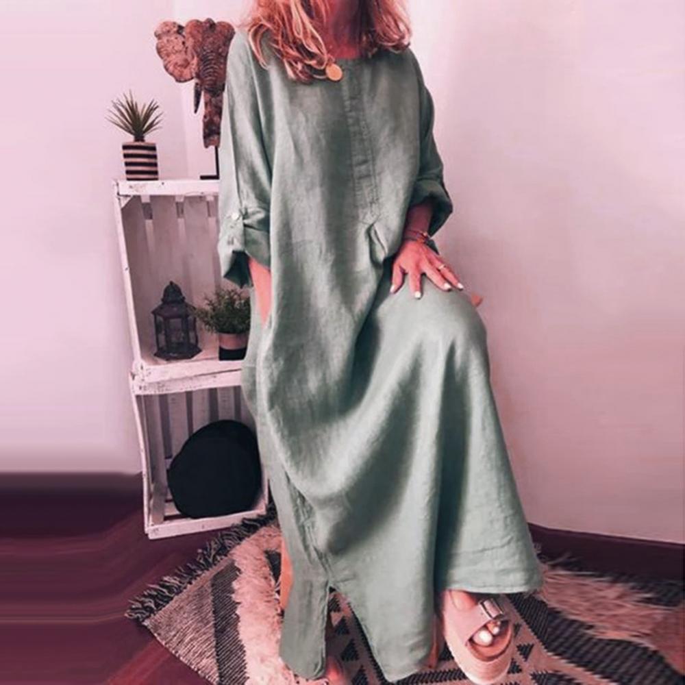 Robe caftan en coton surdimensionné pour femmes, chemise longue, robe longue adt, vêtements décontractés pour dames, document monochrome, mode estivale