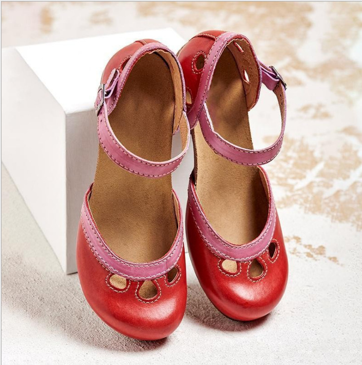 Sandales décontractées à talons mi-hauts rétro pour femmes,bretelles élégantes,été,Grande taille 43