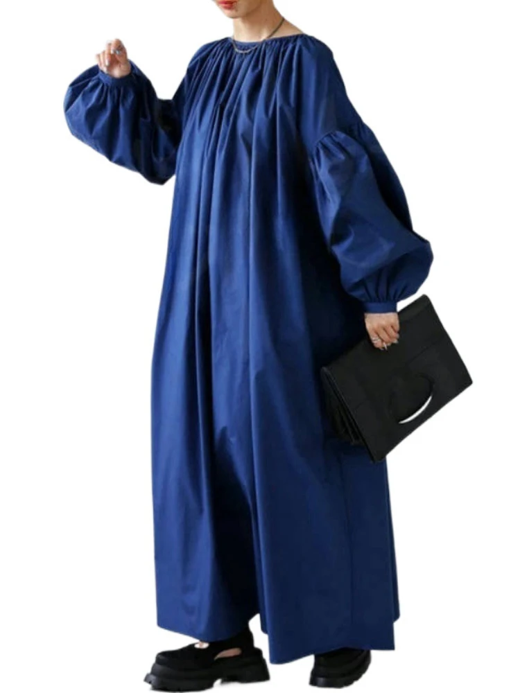 Robe coréenne décontractée, ample, couleur unie, poches, nouvelle mode printemps été, manches lanternes, chemises pour femmes, 2025