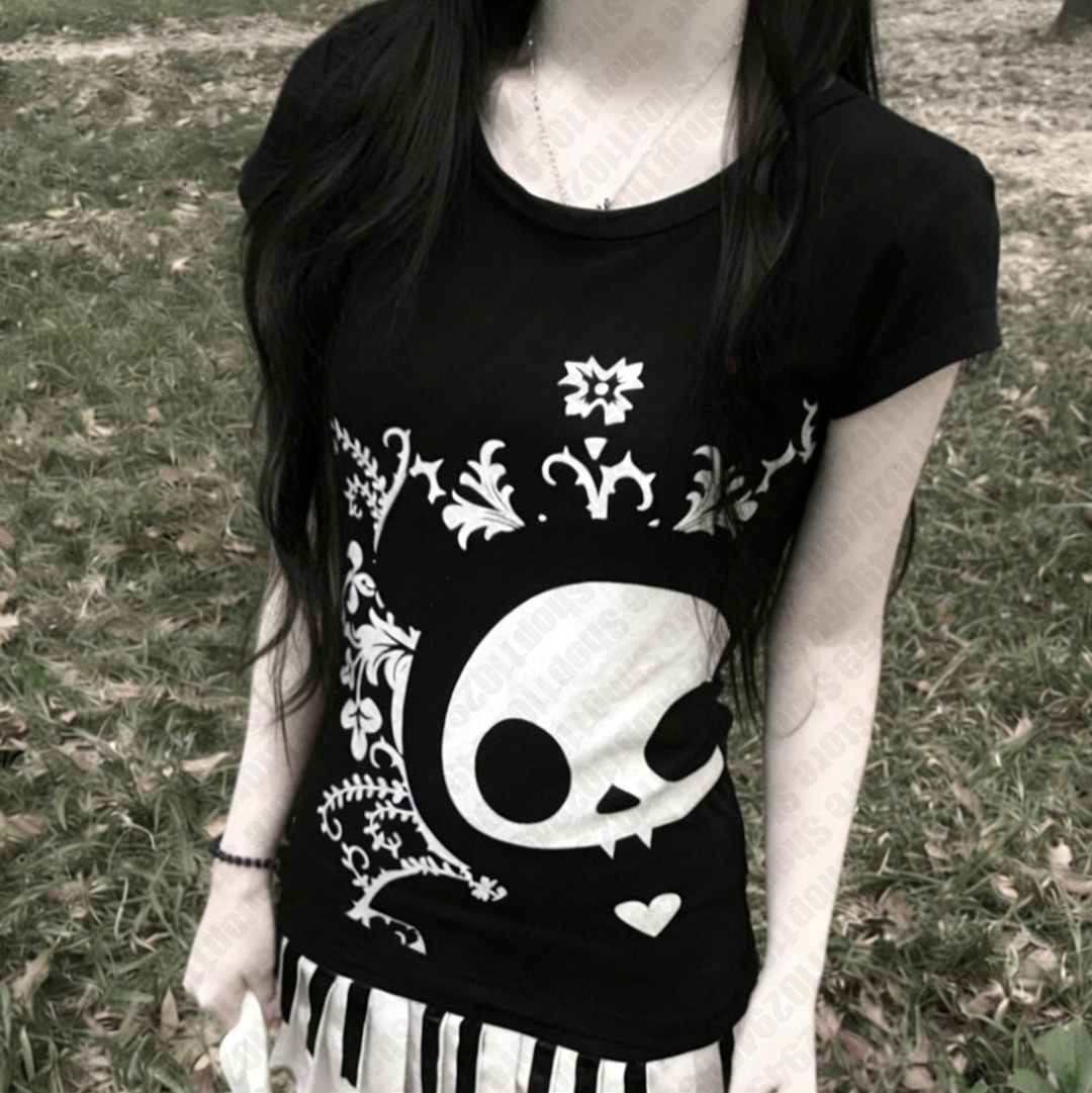 Vêtements pour femmes, t-shirts pour femmes, tops Y2k, vêtements gothiques pour femmes, vêtements courts pour femmes, t-shirt gothique kawaii, vêtements emo des années 90, vêtements vintage