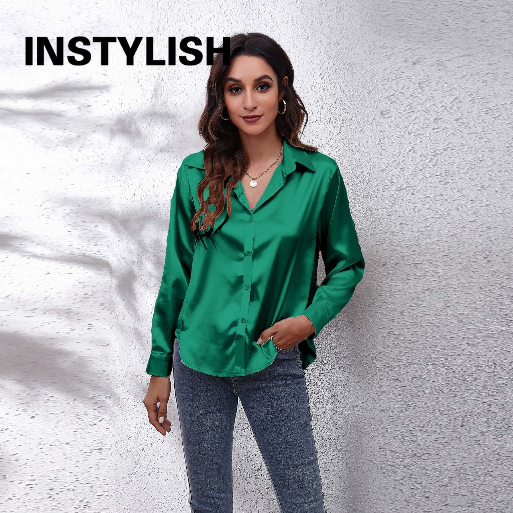Chemise en satin élégante pour femmes, chemisier décontracté à manches longues en fausse soie, haut de bureau pour femmes, vêtements simples et polyvalents pour le printemps et l'été