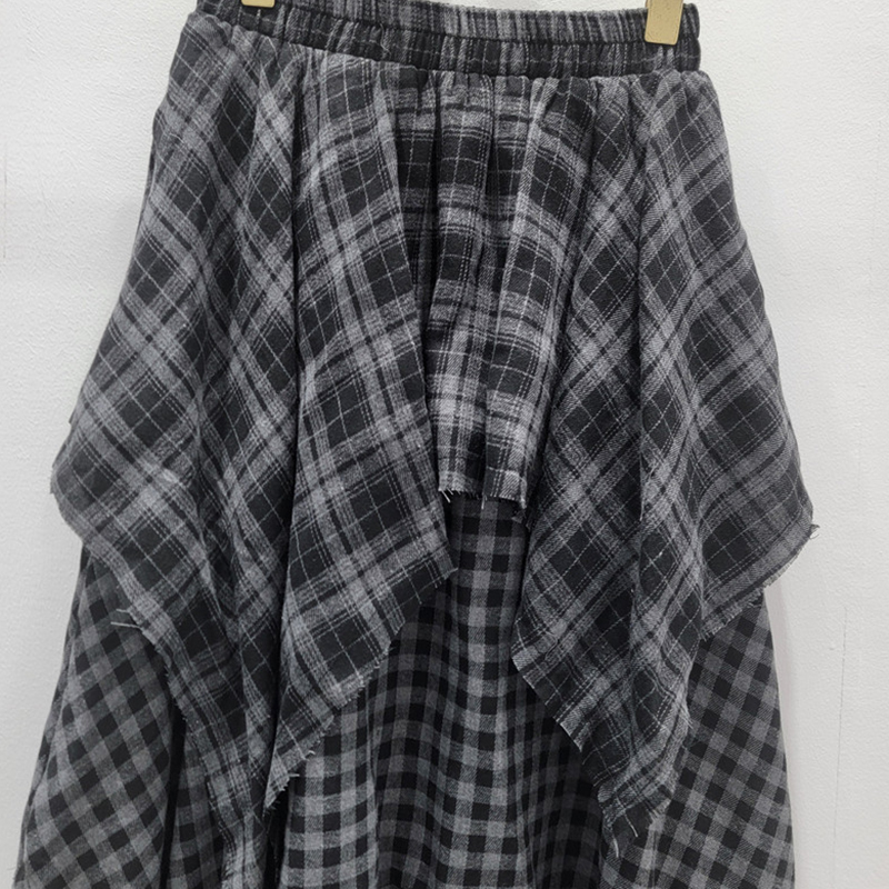 DEAT mode nouveaux articles irrégulier Plaid Patchwork plissé a-ligne jupes pour les femmes taille haute élastique mi-longue jupe 11A06244