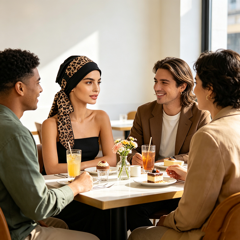 Mode européenne et américaine : Ensemble deux pièces comprenant un foulard imprimé, des bandeaux, un bonnet de chimiothérapie, un turban et un bonnet de protection.