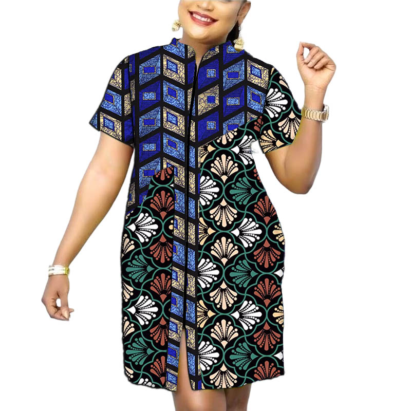 Robe Africaine à Col Montant pour Femme, Tenue sur Mesure, Patchwork, Design Original, Imprimé Coloré, Vêtements d'Été