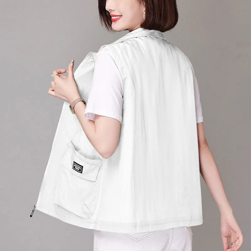 Gilet court et fin pour femme, sans manches, nouvelle collection printemps/été 2026, décontracté, ample, veste légère, gilet zippé pour femme