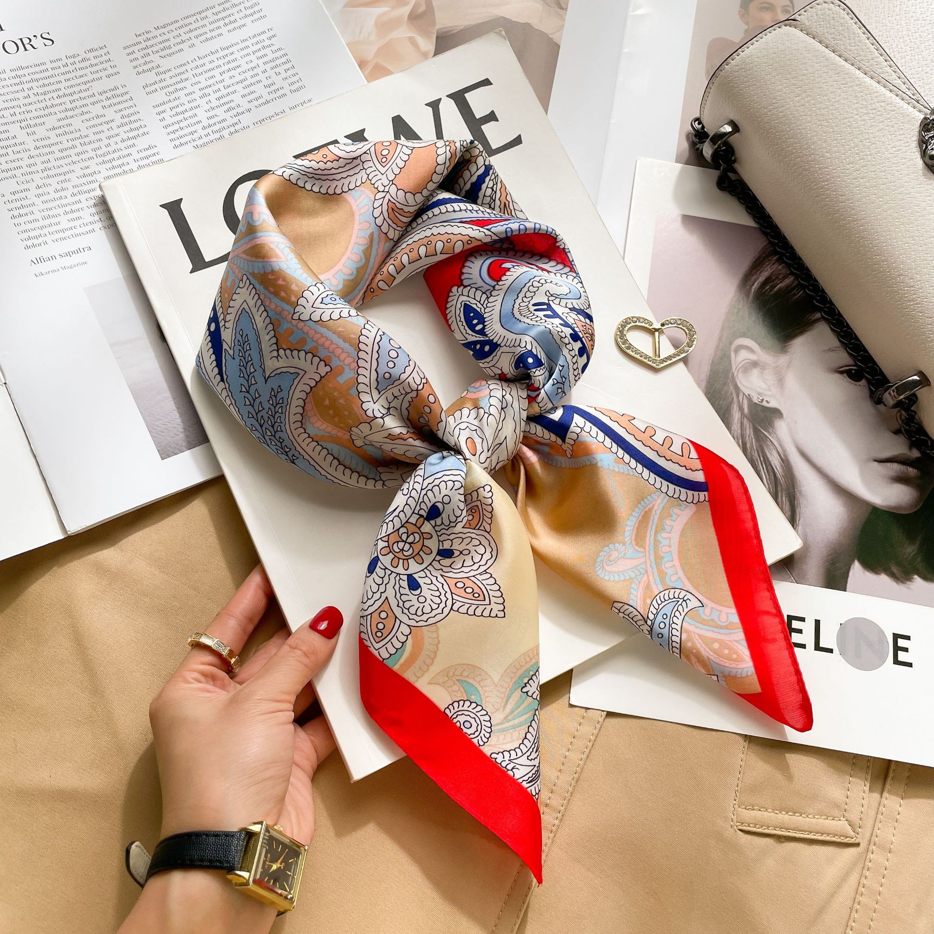 70cm cheveux impression soie cool sentiment écharpe pour femmes mode cravate sac à main Foulard poignet Foulard châle enveloppes Hajib dame