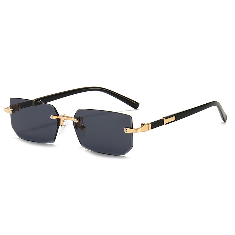 Lunettes de soleil rectangulaires sans monture, tendance, populaires pour femmes et hommes, petites lunettes de soleil carrées pour femmes et hommes, idéales pour les voyages estivaux.