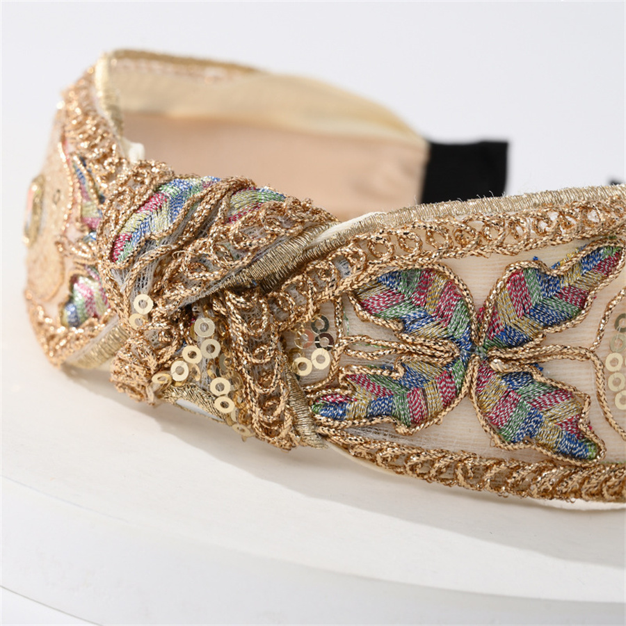 Bandeau ethnique féminin avancé, broderie de fleurs/feuilles, lunette de tête pour femmes, cerceau de cheveux noué en croix, couvre-chef