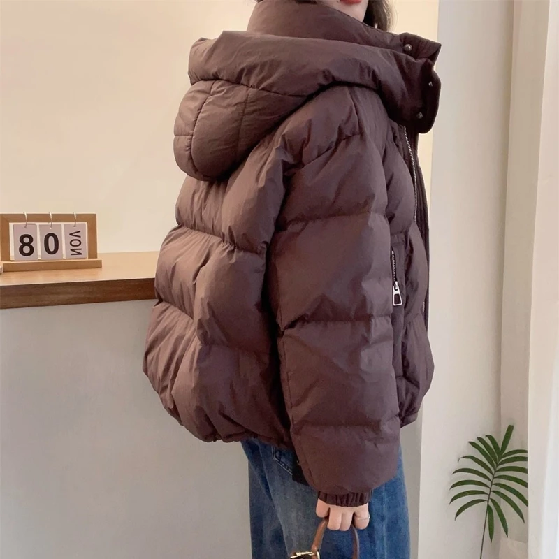 Parkas à capuche surdimensionnés en coton coréen pour femmes, manteau optique chaud, veste matelassurera adt, vêtements d'extérieur à fermeture éclair pour femmes, mode solide, hiver